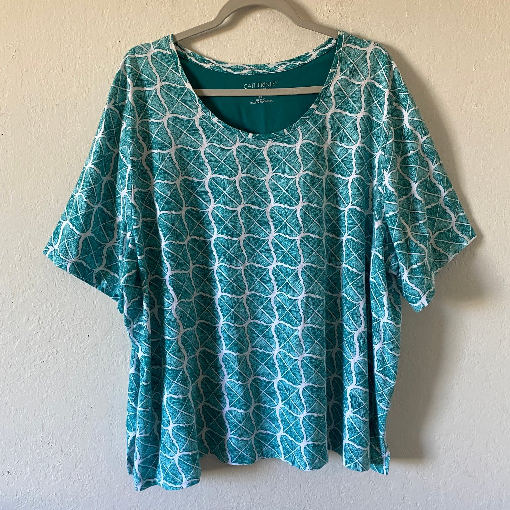 Catherines Womens T Shirt Casual Turquoise Plus Size 2x Casual Scoop Neck Top